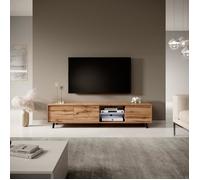 Meuble TV - GALHAD - 175 cm - Chêne Wotan - Grande capacité de rangement - Éclairage LED