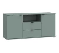 Meuble TV - GANYMEDE - Sauge - 2 portes, 2 tiroirs, 1 niche - 129,8 x 41,3 x 63,1 cm