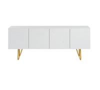Meuble TV design gravé blanc et métal doré L140 cm OZEN