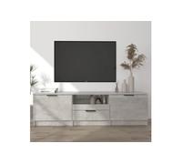 Meuble TV gris béton 140x35x40 cm bois d ingénierie