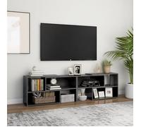 Meuble TV Gris brillant - AKOZON - 149x30x52 cm - Extensible - Porte(s) - A monter soi-même