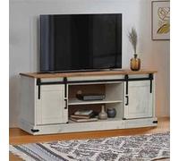 vidaXL Meuble TV Halden 2 Portes coulissantes Blanc 150x40x60 cm, Meuble télé, Meuble de Support TV, Console TV, Buffet TV, Meuble multimédia
