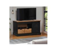 Meuble TV HALDEN porte coulissante noir 110x40x60cm bois massif, meuble télé, meuble de support tv, console tv, 4018412