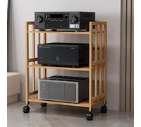 Meuble TV Hi-Fi Racks à 3 niveaux, en bambou, avec roulettes et support réglable en hauteur, idéal pour salon et salle de cinéma maison. Étagère pour amplificateur, meuble TV d'angle vertical (3 niv
