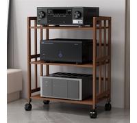 Meuble TV Hi-Fi Racks à 3 niveaux, en bambou, avec roulettes et support réglable en hauteur, idéal pour salon et salle de cinéma maison. Étagère pour amplificateur, meuble TV d'angle vertical (3 niv
