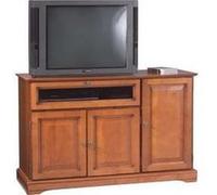 Générique Meuble TV 55 Pouces Merisier 3 Portes 1 Abattant Vitré L 120.5 H 77 P 46.5 cm