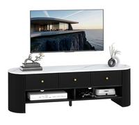 Meuble TV - HOMCOM - 140 cm - pour téléviseur 32-65 pouces - effet marbre - avec 3 tiroirs façades à cannelures - 2 étagères - noir