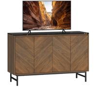 HOMCOM Meuble TV 120 cm, Meuble télé pour téléviseur jusqu'à 55 Pouces avec 4 Portes, Plateau Effet marbre, étagères réglables et Pieds en Acier, Banc TV pour Salon, Chambre à Coucher, Noyer