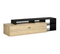 HomCom Meuble TV banc support télé jusqu'à 65 pouces étagère amovible bois noir contemporain