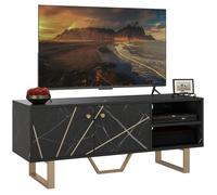 Meuble TV HOMCOM banc TV meuble pour télévision jusqu'à 50 pouces avec placard, étagère réglable, passe-câbles, aspect marbre noir