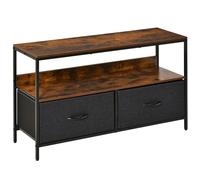 HomCom Meuble TV bas style industriel 2 tiroirs tissu gris MDF noir bois vieilli Marron G