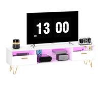 Meuble TV - HOMCOM - LED RGB de 16 couleurs - 2 tiroirs et étagère ouverte - MDF - 160x35x42cm - blanc