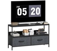 HOMCOM Meuble TV 98 cm, Meuble télé pour téléviseur jusqu'à 47 Pouces avec 1 étagère, 2 tiroirs Pliables et Pieds en Acier, Banc TV pour Salon, Chambre à Coucher, Gris foncé