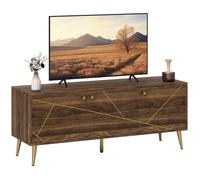HOMCOM Meuble TV Meuble télé Bois pour téléviseur jusqu'à 60 Pouces avec placards étagères Ajustables Pieds en Acier pour Salon Chambre à Coucher, 130 x 40 x 52 cm Marron