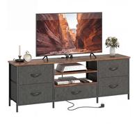 Meuble TV - HOMCOM - station de charge 5 tiroirs en tissu étagères ouvertes - panneau de particules et acier - 140x30x50cm - marron