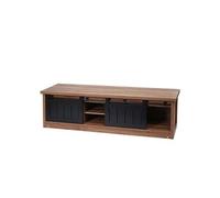 Rack TV HWC-K75, Table TV, portes coulissantes, compartiments de rangement, aspect bois métal industriel 43x150x40cm ~ brun
