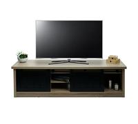 Meuble TV HWC-K75, Table de télévision, Portes coulissantes, Compartiments de Rangement, Aspect Bois métal Industriel 43x150x40cm - Couleur Naturelle