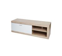 Rack Tv Hwc-L33, Table Tv Table Basse Armoire Tv Commode, Bois 43x140x41cm Compartiment De Rangement, Aspect Chêne, Blanc Multicolore