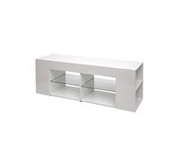 Meuble TV HWC-L36, Table de télévision Table basse Armoire TV Commode, bois 50x144x40cm Compartiment de rangement, blanc brillant