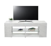 Meuble TV HWC-L36, Table de télévision Table Basse Armoire TV Commode, Bois 50x144x40cm Compartiment de Rangement, Blanc Brillant