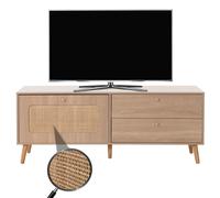 Meuble TV HWC-M38, Buffet TV Armoire TV Commode, Porte à tiroir, Kubu rotin Bois 56x140x41cm chêne-Optique