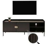 Meuble TV HWC-O39, meuble TV, table TV, meuble bas, commode, mélamine MDF 56x150x40cm aspect bois noir