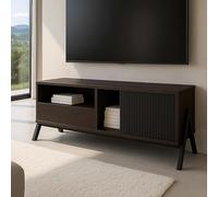 Meuble TV HWC-O40 MDF métal mélamine 49x120x40cm Aspect Noyer