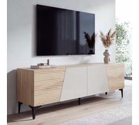 Meuble TV HWC-Q83, MDF mélaminé avec Structure 3D, 55x160x42cm - Aspect chêne