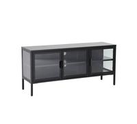 Meuble TV industriel métal et verre trempé 3 portes 120cm noir - Arkansas