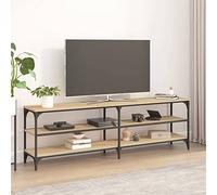 Meuble TV Industriel Vintage 160 cm en Bois d'Ingénierie Chêne Sonoma, Buffet Bas avec Étagères Ouvertes et Pieds Réglables pour Salon Salle à Manger, Design Stable pour Téléviseur et Décoration