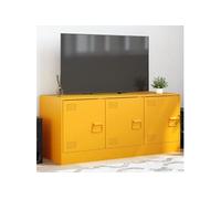 Meuble TV jaune moutarde 99x39x44 cm acier, banc TV, meuble télé, meuble multimédia, buffet TV, meuble hifi, centre 841646