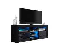 Meuble TV JIVE NOIR A LED 145 cm avec 2 portes laquées