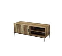 Toilinux - Meuble TV Joya avec 1 porte et 2 niches de rangement - Bois foncé et noir - Joya Marron G