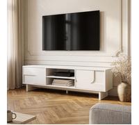 [en.casa] Meuble TV sur Pieds Katanshumn avec 2 Portes 150x39x45 cm Blanc | 2 compartiments séparés, avec passe-câbles, grand plateau, système Push-to-Open, robuste