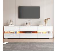 Meuble TV - KOMHTOM - 160 x 39 x 45 cm - LED - 2 portes 1 tiroir - Blanc brillant