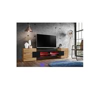 Meuble TV Komodee MERANO - LED RGB - Bois Naturel et Noir - 230 x 53 cm