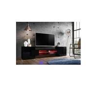 Meuble TV Komodee MERANO - LED RGB - Noir et Noir - 230 x 53 cm