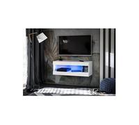 Meuble TV Komodee TIVOLI RTV2 - LED Bleues - Blanc - 100 x 36 cm - Mat