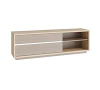 Meuble TV L. 185 cm décor Bois de chêne et pin avec rangements 2 tiroirs 2 niches et éclairage LED intégré - Ambiance Moderne et Lumineuse - Freya