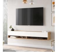 Meuble TV à 2 Portes Meuble de Rangement Design pour Salon avec 2 Espaces de Stockage Panneau de Particules Mélaminé 30 x 180 x 32 cm Effet Chêne Rustique Blanc