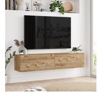 [en.casa] Meuble TV Support Télé Suspendue au Mur avec Compartiments de Rangement Banc Télévision Moderne Flottante pour Salon Chambre Panneau de Particules 30 x 140 x 32 cm Effet Chêne Rustique