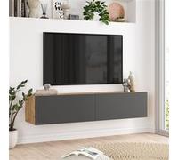 Meuble TV Lapinlahti à 2 portes 29,5 x 140 x 31,5 cm effet bois de pin - anthracite [en.casa]