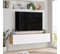 Meuble TV Lapinlahti à 2 portes 29,5 x 140 x 31,5 cm effet chêne rustique / blanc [en.casa]