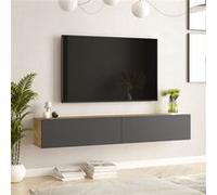 [en.casa] Meuble TV Support Télé Suspendue au Mur avec Compartiments de Rangement Banc Télévision Flottante pour Salon Chambre Panneau de Particules 30 x 180 x 32 cm Effet Chêne Rustique Anthracite