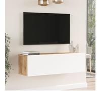 [en.casa] Meuble TV Support Télé Suspendue au Mur avec Compartiments de Rangement Banc Télévision Flottante pour Salon Chambre Panneau de Particules 30 x 100 x 32 cm Effet Chêne Rustique Blanc