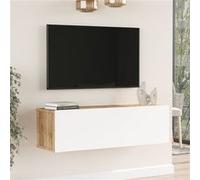 [en.casa] Meuble TV Support Télé Suspendue au Mur avec Compartiments de Rangement Banc Télévision Flottante pour Salon Chambre Panneau de Particules 30 x 100 x 32 cm Effet Chêne Rustique Blanc