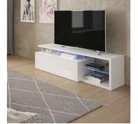 Meuble TV LED 1 porte 4 niches 150 cm blanc brillant