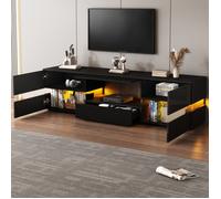 Meuble TV LED 2 portes 1 tiroir niche ouverte - ELVMI - ouverture par pression en particules noir 160 × 39 × 45 cm