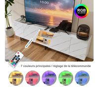Meuble TV LED 220cm-DADEA-Meuble TéLé de Salon,Armoire e TéLéVision,Banc TV Moderne en Bois avec Rangement,Base métallique