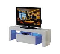 Meuble TV LED ""Borda"" - 130 x 34 x 45 cm - Blanc laqué